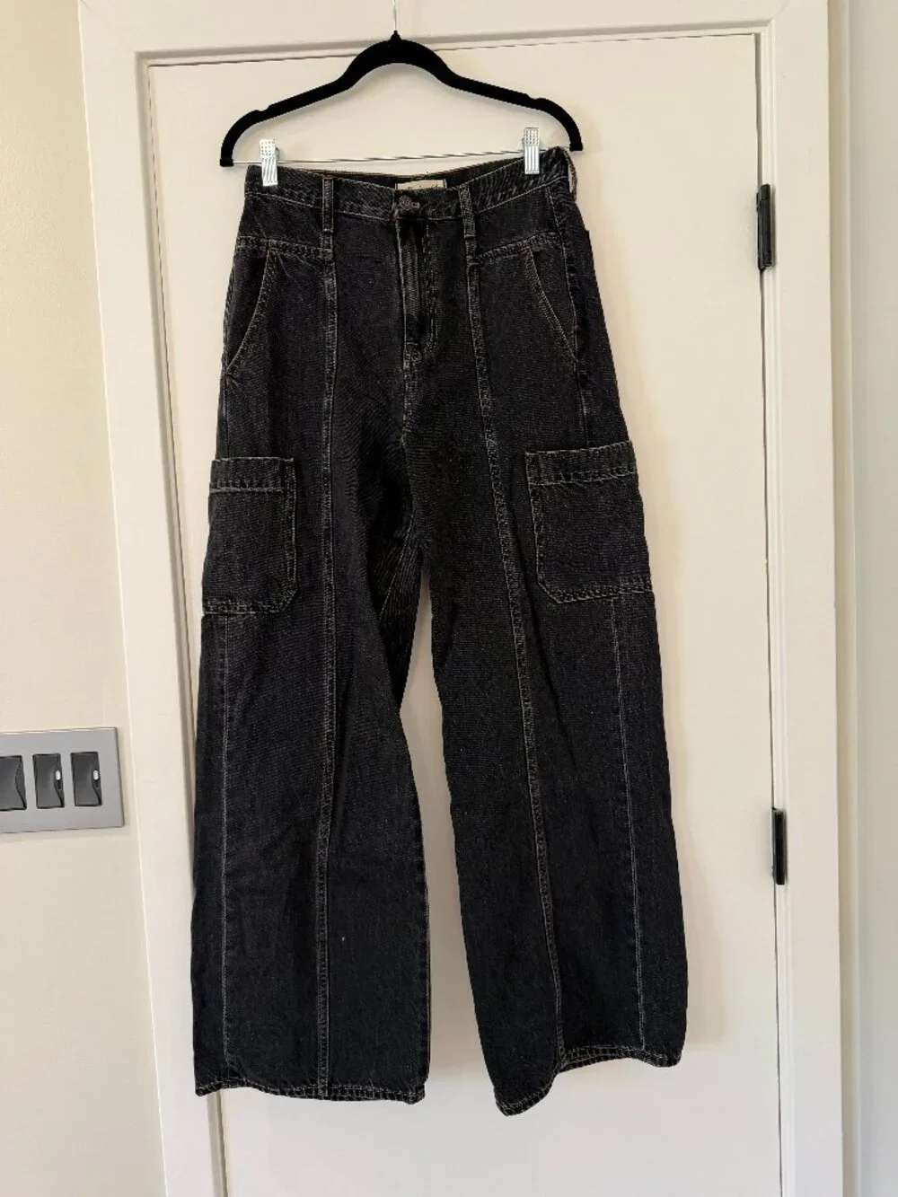 Madewell Baggy Straight Cargo Jeans Black Wash Size 28 - Picture 5 of 7
